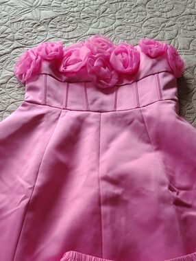 2 Piece strapless Pink Floral Rose Bust Top With Skirt